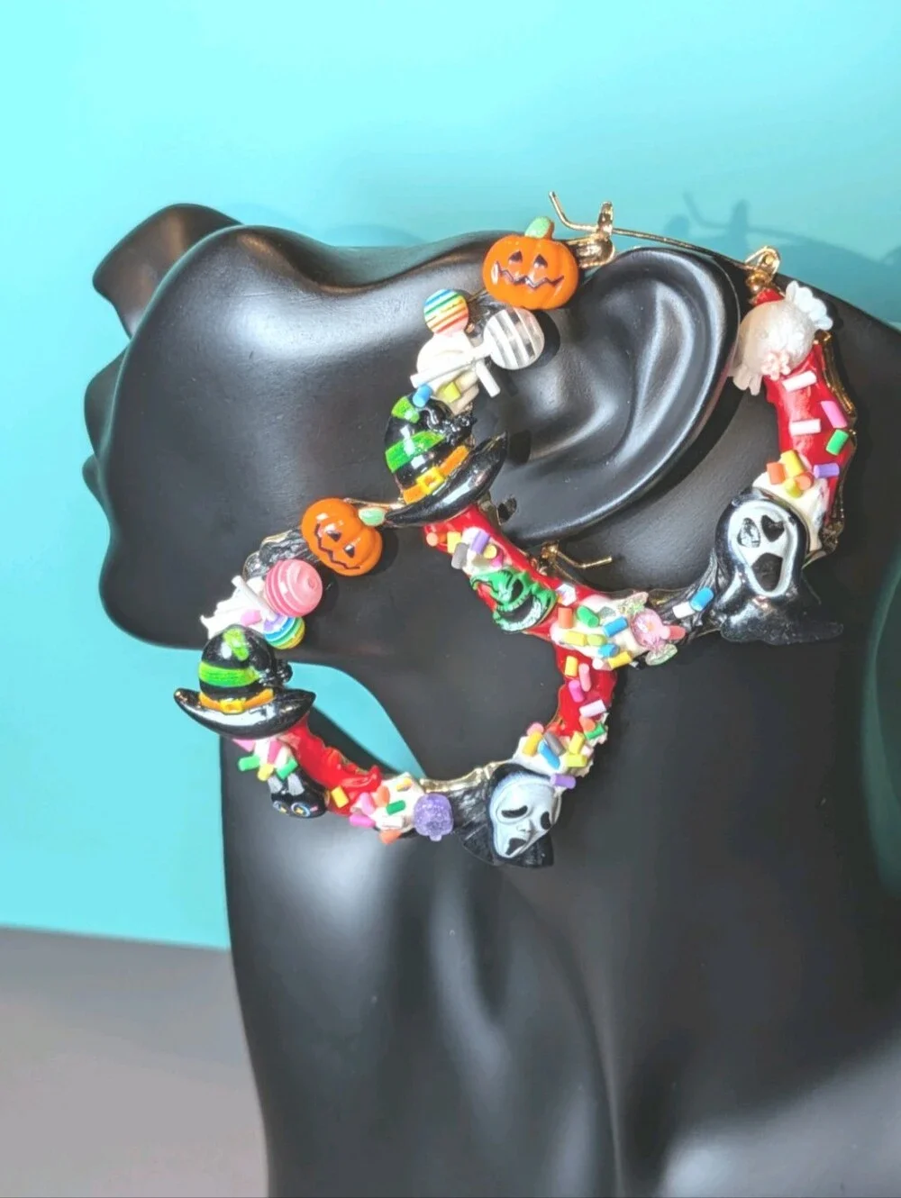 Hand Crafted decoden Halloween Medium Size Hoop Earrings for girls and women